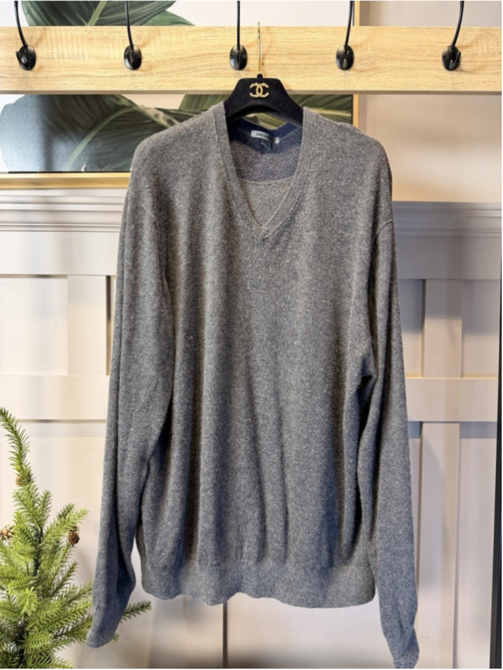 Johnston Murphy Sweater Mens XL V Neck Gray Silk Angora Knit Lightweight Dad